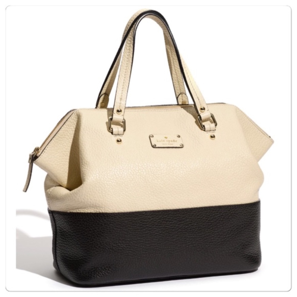 Kate Spade ‘Grove Court’ Blaine Black + Cream Pebbled Leather Large Tote